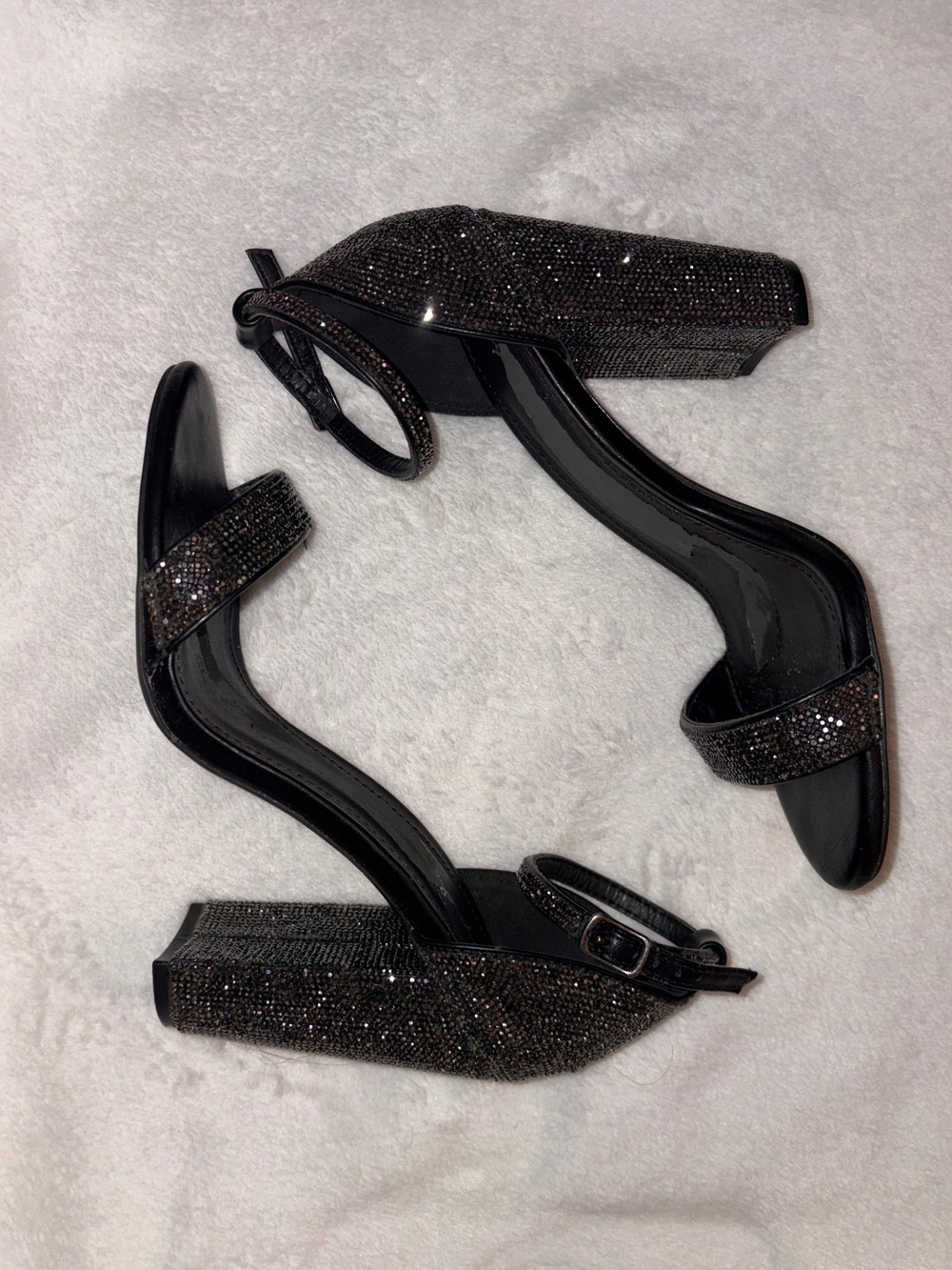 Qupid Black Rhinestone Ankle-Strap Heels